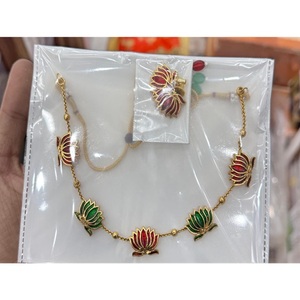 ชุดเครื่องประดับดอกบัวชุบทองสร้อยคอดีไซน์ดอกบัวแบบดั้งเดิมชุดสร้อยคอผู้หญิงสร้อยคอดีไซน์เนอร์ชุดสร้อยคอชาติพันธุ์สำหรับผู้หญิง - Product Image 1