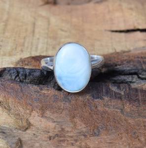 Bague ovale en larimar, élégante, en argent sterling 925, bijoux en pierres précieuses, bague en pierre bleue faite à la main pour femmes, vente en gros - Product Image 2