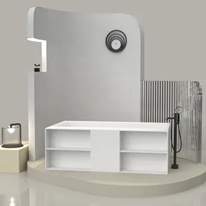 Bañera independiente Acrílico fácil de limpiar bañera de lavado ovalada superficie sólida blanca Piedra artificial bañera interior de bajo costo