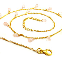 Collier chaîne à maillons perlés en argent sterling 925 plaqué or, pour fiançailles, avec pierre précieuse quartz rose, design classique et unique pour femme