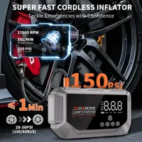 Démarreur de batterie de voiture, moniteur de pression des pneus, compresseur d'air 150 PSI, batterie externe portable, pince intelligente, lampe torche LED