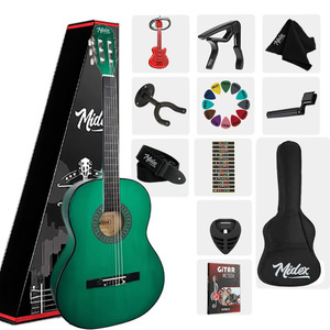Kit de Guitarra Clásica Junior de 36 Pulgadas 3/4 para Niños de 8 a 12 Años con Funda, Capo, Correa, Colgador de Pared, Púas y Libro de Métodos |   Midex CG-36GR - Product Image 1
