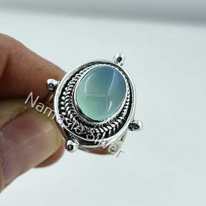 Bague en argent sterling 925 faite à la main avec calcédoine, style bohème, pierre précieuse ovale naturelle aqua, pierre de naissance, bijoux de mode raffinés - Product Image 4