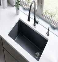 Évier de cuisine en composite de pierre de quartz de granit noir de haute qualité au-dessus du comptoir avec accessoires