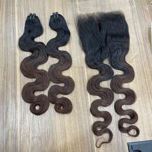 Extensiones de cabello humano Remy de primera calidad, paquetes de trama combinada y cierre con texturas de onda corporal, cabello vaporizado listo para enviar - Product Image 4