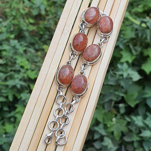 Goldstone 925 pulsera de plata esterlina cadena de eslabones ajustable piedra solar ovalada diamante oro joyería fina cadena de eslabones brillantes - Product Image 4