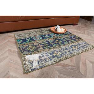 Alfombra Turca Vintage Pequeña de 2.8x3.1 pies (85x94 cm), Alfombra Azul con Diseño Floral - Product Image 1