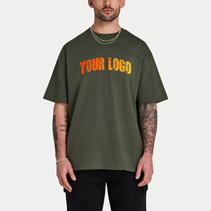 เสื้อยืดผู้ชายคุณภาพสูง ผ้าฝ้าย 100% ทรงหลวม เสื้อยืดผู้ชาย พิมพ์ลาย DTF โลโก้ตามสั่ง สีพื้น ระบายอากาศ สไตล์ฮิปฮอป - Product Image 1