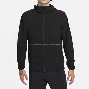 Sweat à capuche respirant personnalisé pour hommes coupe-vent à fermeture éclair veste Safari pour l'extérieur tissu tricoté imperméable à l'avant décontracté teint en couleur unie - Product Image 5