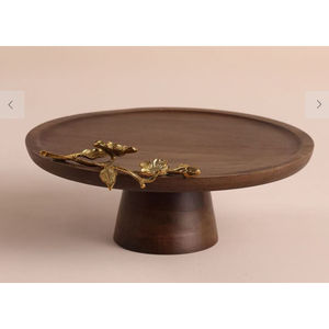 Advantageous Design Home Table Top <b>Wooden</b> <b>Cake</b> <b>Stand</b> 2 Tiers <b>Wooden</b> <b>Cake</b> Serving <b>Stand</b> With Metal Leaf Design <b>Stand</b> for Hot Sale - Product Image 3