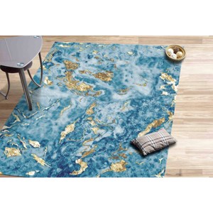 Tapis en marbre bleu et or : Tapis d'appoint contemporain scintillant, avec poils doux - Product Image 2