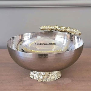 ชามเสิร์ฟพร้อมฐานหินอ่อนแบบดั้งเดิมโลหะฝาชุบทองทำจากโลหะ3ชิ้นหรูหราสไตล์แฟนซี - Product Image 6