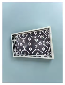 Plateau de service au design unique avec incrustation de nacre Plateau en résine MDF pour cuisine, maison, restaurant, hôtel, stockage et décoration - Product Image 3