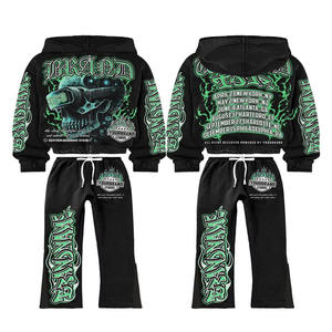 Ensembles de pantalons de survêtement et sweat à capuche évasés surdimensionnés de style nouveau survêtement Streetwear Baggy à lavage acide empilé personnalisé - Product Image 2