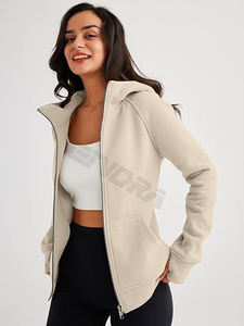 Sweat à capuche zippé court et élégant pour femmes, haut respirant, tissu tricoté, impression personnalisée, tenue décontractée sur le devant - Product Image 4