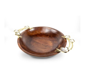 Tazón de servicio de madera de fabricante confiable con mango de metal que mezcla artesanía tradicional con diseño moderno - Product Image 1