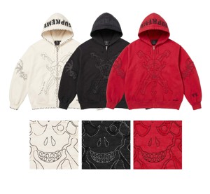 เสื้อสเวตเตอร์มีฮู้ดสำหรับผู้ชาย, เสื้อสเวตเชิ้ตคอตตอนมีซิปปิดมีฮู้ดสีดำถักสีขาวหนาพร้อมไทด์ปักลายย้อมสี - Product Image 4