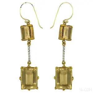 Boucles d'oreilles pendantes en citrine plaquées or glamour - Pierre rectangulaire, bijoux à pendentif, cadeau idéal pour elle, fabriquées en alliage Allure - Product Image 3