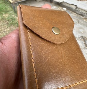 wholesale Pure Handmade Vintage Style Wax Pull-<b>Up</b> Leather Bifold Card Holder Slim Short RFID Anti-Theft Wallet <b>Open</b> Button Closu - Product Image 2