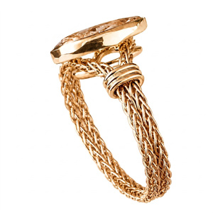 Anillo de banda trenzada de oro de lujo con gran piedra preciosa ovalada rosa, elegante joya de cóctel para mujer - Product Image 2