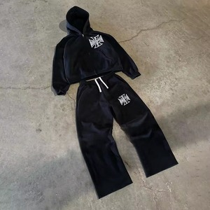 Survêtement épais deux pièces pantalon de survêtement à jambes larges et ensemble de sweat à capuche personnalisé surdimensionné fabricant de sweat à capuche zippé survêtement pour hommes - Product Image 2
