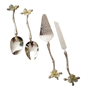 Juego de Cubiertos de Metal de aluminio con diseño de forma de flor chapado en oro pulido brillante Juego de cubiertos para servir en el hotel y el hogar de lujo - Product Image 4