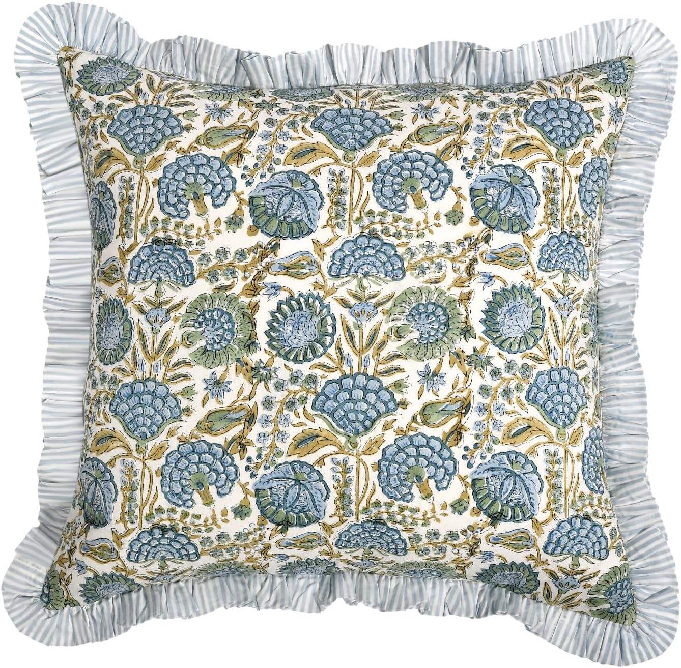 ลายดอกไม้สีฟ้าและเขียว