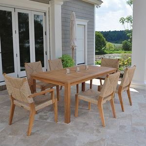 Silla de Comedor de Teca para Exteriores de Diseño Moderno, Silla de Madera Maciza con Cuerda Tejida, Acabado Natural, No Plegable, para Hogar, Villa, Parque, Java - Product Image 4