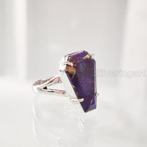 Anillo de Plata de Ley 925 para Mujer con Turquesa Natural Morada en Forma de Ataúd, Gema del Mes de Nacimiento de Diciembre, Regalo de Navidad para Fiestas - Product Image 2