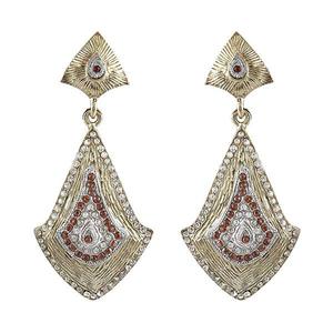 Kriaa Gold Plated Dangler <b>Earrings</b> with Orange Austrian Stone <b>Fine</b> <b>Cuff</b> 1302119 - Product Image 1