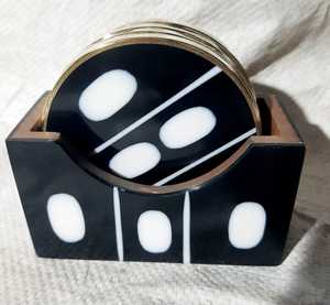 New Design Modern Style Resin & Wood <b>Coasters</b> 4 Pieces <b>Set</b> with Stand - Product Image 4
