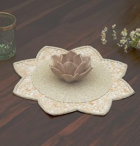 Modern Elegant Ivory Glass <b>Beaded</b> Floral <b>Placemat</b> for Luxury Farmhouse Living Room for Easter Wedding Party - Product Image 2
