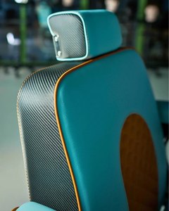 Fauteuil de Barbier Moderne du Milieu du Siècle en Similicuir Bleu Orange, Hauteur Réglable, Pompe Hydraulique, Base Ronde, Mobilier de Salon - Product Image 5