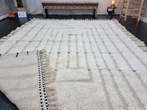 Tapis marocain blanc Shag Beni Ourain tapis en laine tufté à la main rayé zone sur mesure salon tapis berbère authentique tapis - Product Image 5