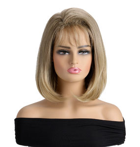 Perruque naturelle <span class=keywords><strong>courte</strong></span> <span class=keywords><strong>blonde</strong></span> lisse pour femmes avec bande or longueur d'épaule droite pour perruque synthétique Bob perruque de <span class=keywords><strong>coupe</strong></span> de cheveux - Product Image 3