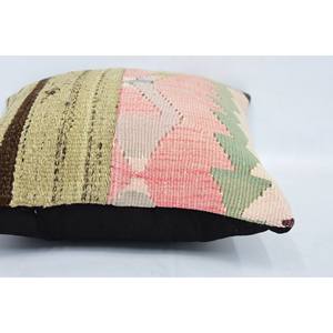Beige Wool Patchwork Kantha 16x16 Inch Woven Eco-Friendly Non-Slip Removable Washable Zipper Closure <b>Bolster</b> <b>Pillow</b> Vintage - Product Image 5