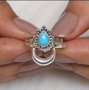 Bague en argent sterling 925 faite à la main avec pierres précieuses turquoise pour femme - Product Image 5