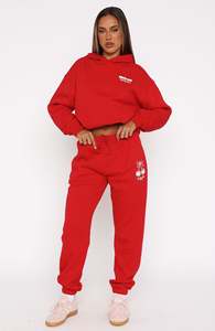 Ensemble de survêtement rouge en molleton pour femme, hiver, uni, brodé, 2 pièces - Product Image 2