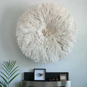 Chapeau Juju Bohème Fait Main, Décoration Artistique Rustique, Plume de Bambou Suspendue, Accent Mural Rond Blanc pour Salon - Product Image 5