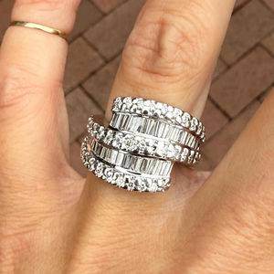 Bague de fiançailles et de mariage éternité de haute qualité, en or massif 14 carats, avec diamants naturels taille baguette, multi-bandes, best-seller 2026 - Product Image 1