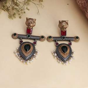 Boucles d'oreilles en argent oxydé bicolores, bijoux bohèmes faits à la main pour femmes, cadeau pour elle - Product Image 2