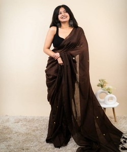 CRÉATEUR KHADI COTON MIROIR TRAVAIL SAREE AVEC BLOUSE NON COUCHÉE VÊTEMENT DE FÊTE PRIX DE GROS VÊTEMENT ETHNIQUE - Product Image 1