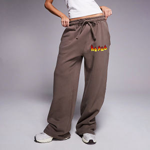 2025 nouveauté Polyester/coton femmes pantalons de survêtement taille élastique personnalisé sérigraphie Logo lourd polaire couleur unie - Product Image 1