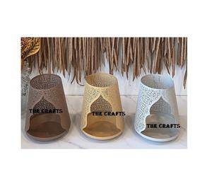 Juego de tres portavelas de hierro de diferentes colores, decoración de forma redonda, portavelas para uso en bodas y hoteles - Product Image 1