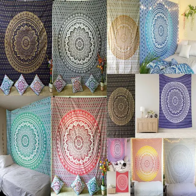 Ombre Mandala copriletto arazzo cotone Mandala stregoneria tarocchi mappa del mondo colore multiplo etnico