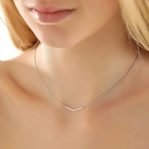 Solid 925 Sterling <b>Silver</b> 18k Gold Vermeil V Shape Chevron <b>Necklace</b> Minimalist Arrow Choker Jewelry Dainty Christmas Gift Her - Product Image 1
