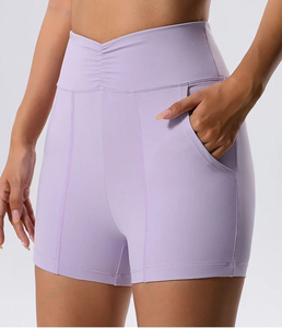 กางเกงขาสั้นไร้รอยต่อสำหรับผู้หญิงกางเกงขาสั้นเอวสูงแห้งเร็วระบายอากาศได้ดีสีพื้นสำหรับเล่นฟิตเนสเล่นโยคะ - Product Image 2