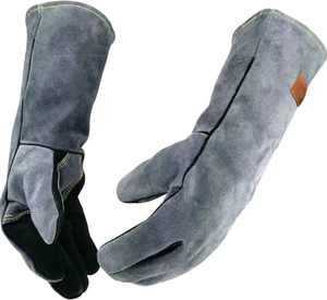 Cómodos guantes de soldadura de dedos completos de cuero de vaca Empuñaduras protectoras resistentes con características de seguridad - Product Image 1