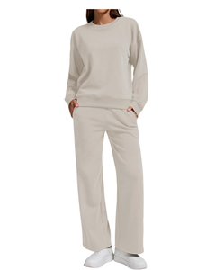 Tenue confortable automne hiver 2 pièces pour femmes sweat surdimensionné et pantalon de survêtement avec poches bouton décoration hauts longs - Product Image 1