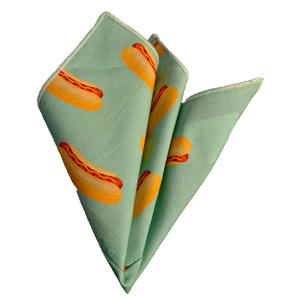 Aqua-<b>Green</b> Hotdog Printed 100% Cotton Certified Organic <b>Pocket</b> <b>Square</b> with Center Extra Stitching - Product Image 1